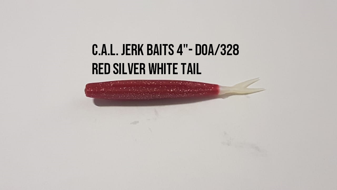 C.A.L. Jerk Baits 4- DOA/328 Red Silver White Tail.